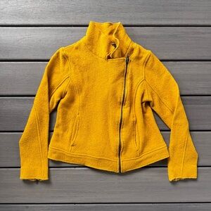 Tahari Women’s Wool Blend Moto Zip Jacket Chartreuse Size Small Mustard Yellow